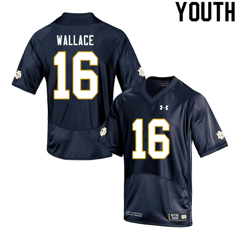 Youth NCAA Notre Dame Fighting Irish #16 KJ Wallace Stitched College Under Armour Authentic Navy Football Jersey CU10E74FA